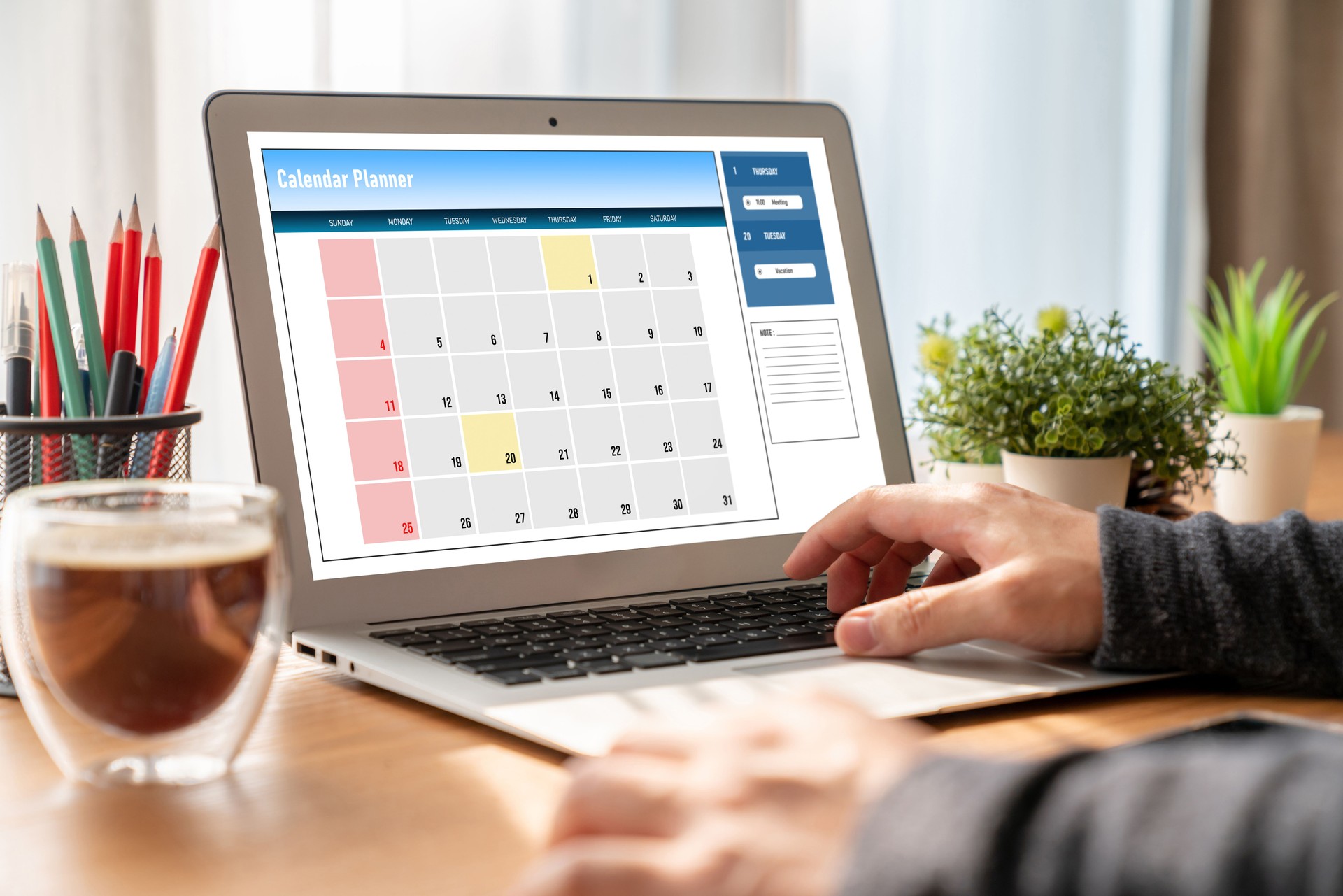 Calendar on computer software application for modish schedule planning